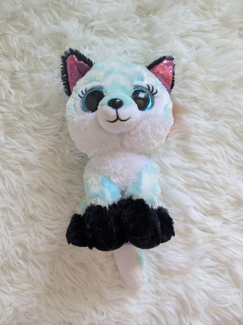 Ty Plush Fox - Mint, White, Black with Pink Ear Accents